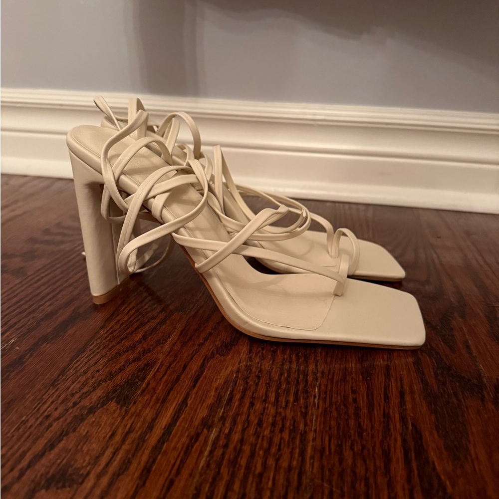 Princess Polly Cream Strappy Sandals